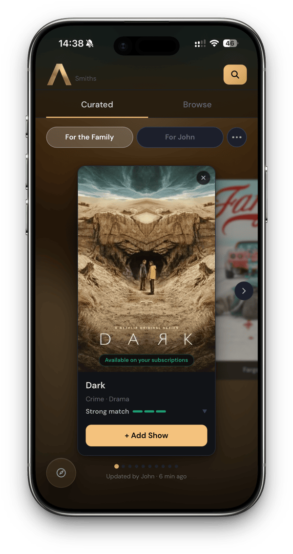 Discover tab with curated recommendations for the family