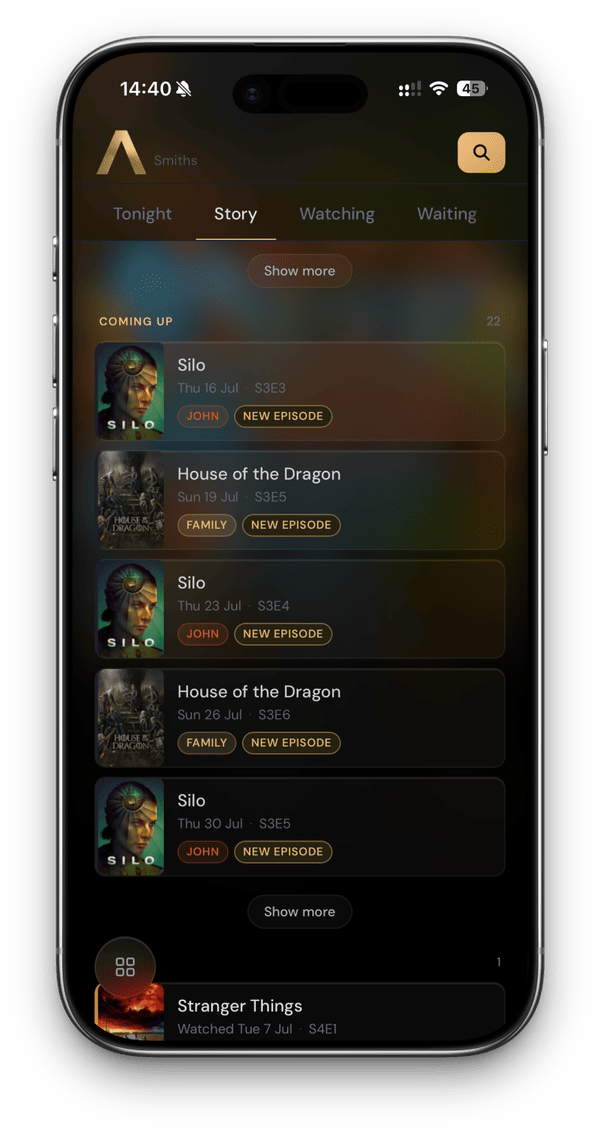 Story coming up view showing upcoming episodes