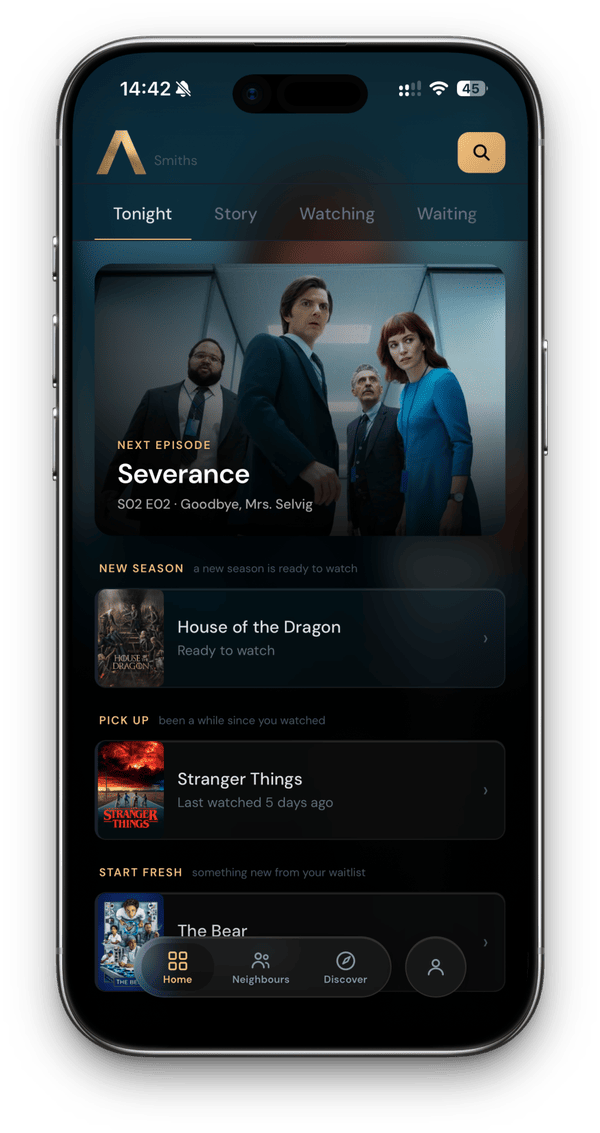 Aevini Tonight tab showing the next episode of Severance and other suggestions